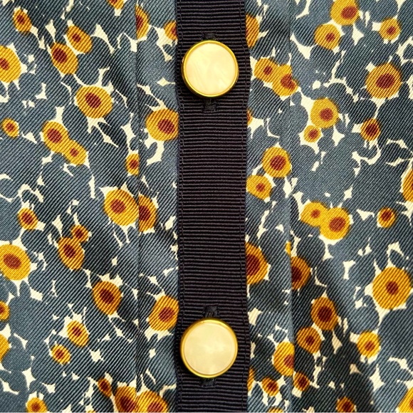 Orla Kiely Blue Floral Silk Mini Shirtdress Shirt Dress Retro Vintage 40s XS S - Picture 7 of 9